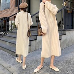 Women's Sweaters 2023 Early Autumn And Winter Loose Mid-length Over-the-knee Half-high Collar Base Sweater Dress