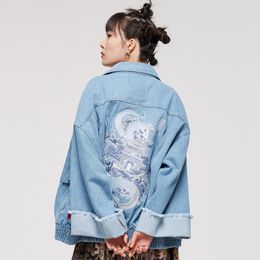 Women's Jackets Metersbonwe Embroidered Denim Jacket Women Large Size Dragon Opera Wrap Ultra Loose Coats Unique 100 Cotton 230829