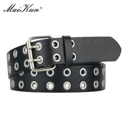 Belts MaiKun Women Punk Goth Belts Brand Leather Women Grunge Belt Halloween Double Pin Buckle Female Belt for Jeans Streetwear 230829