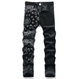 Men's jeans Striped velvet trend elastic slim fitting printed pants for Personalised men's pants