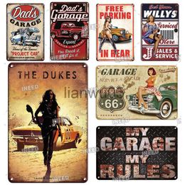 Metal Painting Beauty Pin Up Girl Sit On Motorcycle Wall Decor My Garage My Rules Man Cave Poster Metal Signs Tin Plaque Vintage Plate Gift x0829