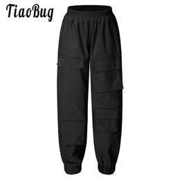 Trousers Kids Girls Cool Cargo Pants Elastic Waistband Jogging Sports Tracksuit With Pockets Hip Hop Dance Streetwear Leisure 230828