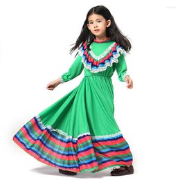 Stage Wear Green Colour Mexican Girls Dancing Dress Spanish Flamenco Dressing Kids Girl School Performance Dance Clothing XS-M