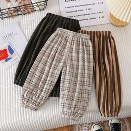 Trousers 2023 Autumn Children's Sports Pants Boys Girls Casual Kids Outerwear Long Lattice