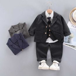 Boy Autumn Gentleman Baby Formal Suit Shirt with Tie Coat Vest Trousers 4Pcs Sets Kids Clothes Set Wedding Party Dress Outfits