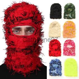 Stingy Brim Hats Wholesale Distressed Ski Mask Knitted Beanies Skullies Elastic Cap Winter Warm Full Face Shiesty Mask Camouflage Ski Balaclava J230829