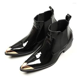 Botas estilo europeu sapatos de cano alto masculino apontado couro único feito de genuíno