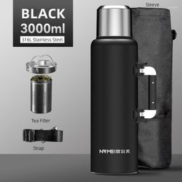 Water Bottles 3L Stainless Steel Bottle Portable Sports Leakproof BPA Free Large Capacity With Bag And Handle