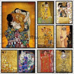 Metal Painting ic Gustav Klimt Family Famous Canvas Painting Tear Kiss Gold Modern Posters Prints Wall Art Picture For Room Decor Cuadros x0829