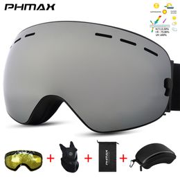 Ski Goggles PHMAX Double Layers Anti-Fog Ski Goggles Set Snowmobile Eyewear Winter Outdoor Sport Ski Googles With Night Vision Yellow Lens 230828