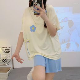 Women's Sleepwear Style Summer Women Pajamas Set Korean Loose With Chest Pads Femme Pyjama Suit Modal Girl's Homewear Woman Pijama C