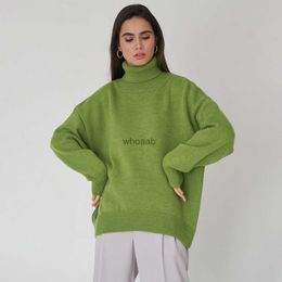 K 2023 New Women High Neck Long Sleeve Solid Color Loose Knitted Tops For Ladies Autumn Winter Fashion Sweater HKD230829