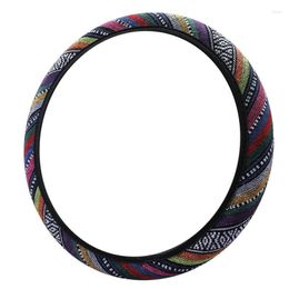 Steering Wheel Covers Car Cover Elastic Ethnic Style Flax Linen No Inner Ring Aesthetic Cloth Female