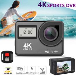 New 4K Ultra HD Action Camera Double LCD WiFi 16MP 170D 30M Go Waterproof Pro Sport DV Helmet Video Camera With Remote Control