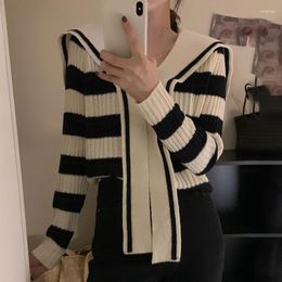 Women's Sweaters Pullover Strap Navy Collar Women Striped Long Sleeved Knitwear Autumn And Winter Versatile Casual Sweater Top