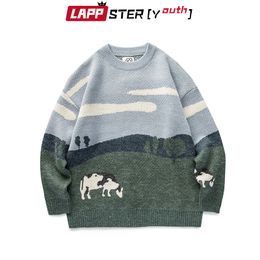 Men's Sweaters LAPPSTERYouth Men Cows Vintage Winter 2023 Pullover Mens ONeck Korean Fashions Sweater Women Casual Harajuku Clothes 230828