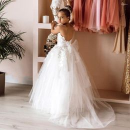 Girl Dresses Tutu Flower Dress For Wedding Girls 2023 Tulle Ivory White Lace Sleeveless First Communion Robe Princesse Fille