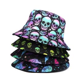 Skull Print Bucket Hats Women Men Hip Hop Reversible Fisherman Caps Summer Sunshine Outdoor Panama Female Sun Hat HCS338