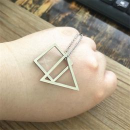 Pendant Necklaces Europe And The United States Titanium Steel Square Stainless Necklace Female Long Chain Geometry Triangles