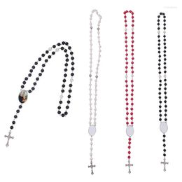 Pendant Necklaces E0BE Trendy For Cross Sublimation Necklace Rosary Beads Catholicism Prayer Religious Jewellery Family