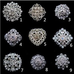 1.3 Inch Sparkly Silver Clear Rhinestone Crystal Diamante Flower Pins Wedding Cake Bouquet Pin Brooch Mixed Designs