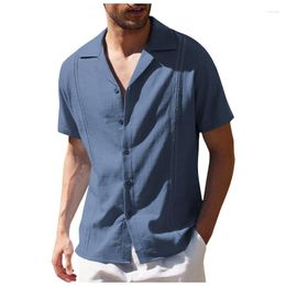 Men's Sweaters 2023 Nwe Loose Fitting Casual Shirt Solid Summer Linen Short Sleeved Beach Patchwork Lapel Slim Cardigan