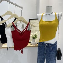 Women's Tanks Chic Tank Tops Woman With Built In Bra Halter Off-shoulder Crop Top Women Hollow Out Camis Female Solid Colour Backless