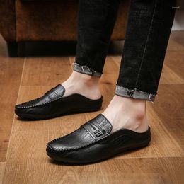 Slippers 2023 Italian Luxury Men's PU Leather Loafers Men Moccasins Casual Non-slip Man Shoes Summer Fashion Half For