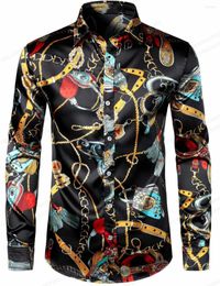Men's Casual Shirts Gold Chain Hawaii Butterfly 3d Print Men Fashion Long Sleeve Beach Blouse Luxury Lapel Shirt Clothing