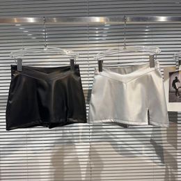 Skirts V-shaped Waist Slit Hem Sexy Women Mini Skirt Silver Black Bottom