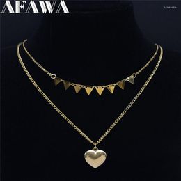 Pendant Necklaces Love Heart Stainless Steel Layered For Women/Men Gold Colour Necklace Jewellery Chaine Acier Inoxydable NCPXL4S02