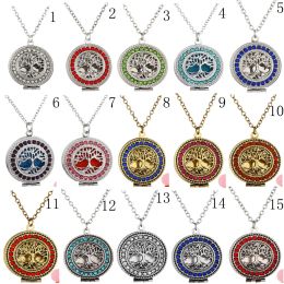 New Arrival Tree of life Aromatherapy necklace Crystal Rhinestone Locket pendant Essential Oil Diffuser Necklaces For women Fashion LL