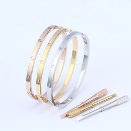 4mm tunn 6: e titanståldesigner Bangle Kvinnor Män älskar silver rosguld skruvmejsel nagel armband armband par smycken med