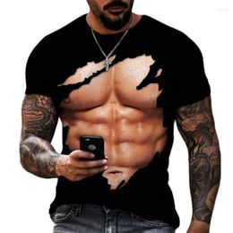 Herren T-Shirts Sommer Mode Persönlichkeit Brust Muskel Abs Grafik Männer Casual Hip Hop Harajuku 3D Lustig Gedruckt Kurzarm T-Shirts Top