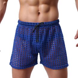 Men's Shorts Summer 2023 Solid Drawstring Mid Waist Sweatpants Jogger Streetwear Men Transparent Sexy Pants Casual Beach Hollow Mesh