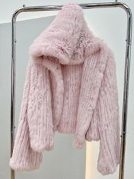 Women's Fur Short Real Coat For Women Autumn Winter 2023 Encrypted Hand-woven Double-sided Hooded Young Jacket Clothes