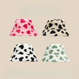 Party Hats Bucket Hat Peach Heart Fluff Fisherman Hat Men And Women Winter Warm Hats Cap Adjustable Caps Q535