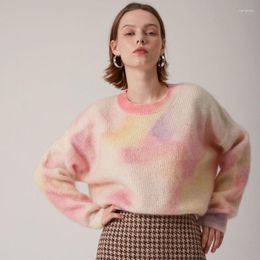 Women's Sweaters 2023 Winter Korean Style Tie Dye Mohair Women Sweater Chic Long Sleeve O Neck Knit Ladies Warm Pullover Female Clothing