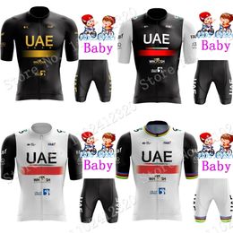 Cycling Jersey Sets UAE Team kids Cycling Jersey Set Boys Girls Black Cycling Clothing Children Bike Yellow Suit MTB Ropa Maillot 230828