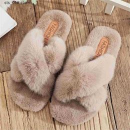 Female Warm 2022 Winter Candy Colour Indoor Outdoor Wear Thick Leisure Fashion Cross Cotton Furry Women Home Slippers T23 9b07