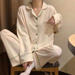 Womens Sleepwear Women Long Sleeve Trousers Soft Pyjamas Dormir Lounge Solid White Pyjama Mujer Bedroom Home Clothes Female Pyjamas 230828