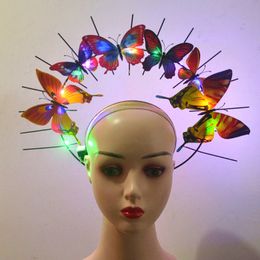 LED Light Up Flashing Goddess Halo Crown Butterfly Sunburst Spiked Headband Women Costume Wedding Photoshoot Hair Accessories