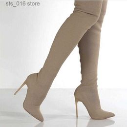 Boots Luxury new women's large size women's boots stretch boots retro women's stiletto high heels knitted tube over the knee boots T230829