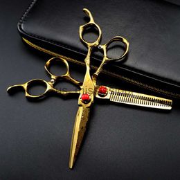 Scissors Shears Professional 6 '' Upscale scissor Gold Damascus hair scissors cutting barber tools haircut thinning shears hairdresser scissors x0829