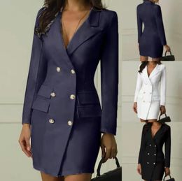 Damenanzüge Herbstmode Damenbekleidung Büro Damen Elegant Klassisch Schwarz Weiß V-Ausschnitt Zweireiher Blazer Kleidung Schönheitskleid S-5XL
