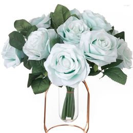 Decorative Flowers 27cm Roses Artificial Rose Flower Branch Realistic Fake For Wedding Home Decoration Accessories
