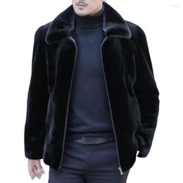 Men's Jackets Men Thermal Jacket Solid Colour Long Sleeves Loose Outerwear Faux Fur Thicken Zipper Coat For Outdoor