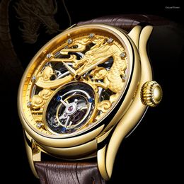 Wristwatches AESOP Skeleton Watches Authentic Tourbillon Mechanical Watch For Men Waterproof Oriental Zodiac Dragon Dial 7002 A