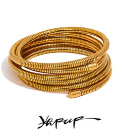 Bangle Yhpup Stainless Steel Stackable Multi-Layer Wrap Arm Bracelet Bangle Metal Elastic Waterproof Fashion Unisex Jewelry Men Women 230828