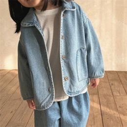 Jackets Korean Boys And Girls Autumn Fashion Coat For Children Casual Lapel Pocket Denim Jacket Winter Clothes